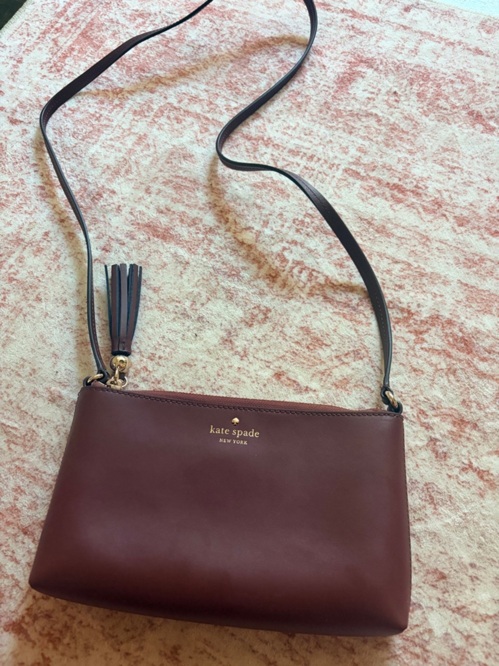 kate spade Leather Crossbody Bag in Deep Burgundy with Tassel